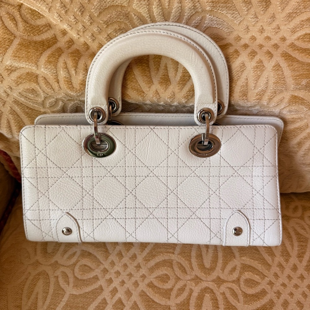 Vintage Calfskin Cannage Stitched Small East West Lady Dior White - Picture 2 of 16